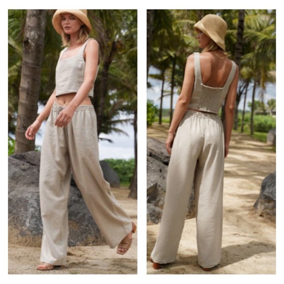 JOSEPH Nude Linen Pull Up Drawstring Relax Lounge Resort Pyjama Pants Sz US 10 - Picture 2 of 13